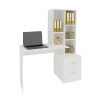 Birou Kobe, 2 Sertare, 3 Rafturi, Alb, 117 x 50 x 143 cm