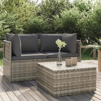 Gossi set mobilier de gradina cu perne, 3 piese, gri, poliratan