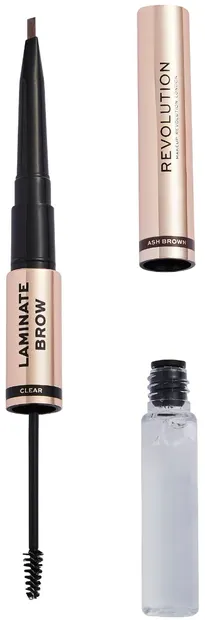 Makeup Revolution Rimel creion pentru sprâncene 2 în 1 Laminate, Ash Brown