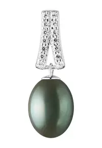 Pandantiv argint cu perla naturala neagra si zirconia pavé - Cloche