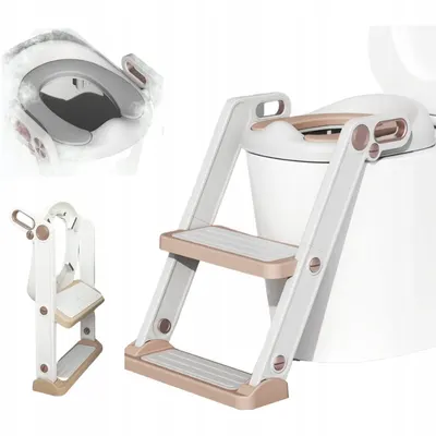 Reductor cu scarita, Primabobo, Pentru toaleta, Potrivit pentru toaletele rotunde, Scaun din spuma, Inaltime intre 44-48.5 cm, Rezistent, Alb/Auriu