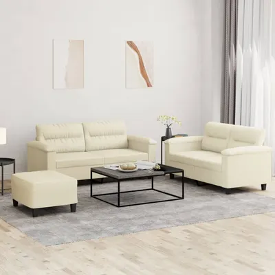 Gossi set de canapele cu perne, 3 piese, crem, piele ecologica
