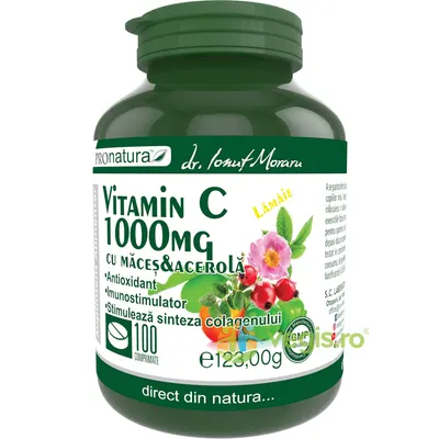 Vitamina C 1000mg cu Macese si Acerola (Aroma de Portocale) 100cpr