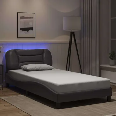 vidaXL Cadru de pat cu LED fără saltea, Hvar, gri, 100x200 cm