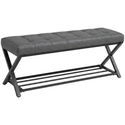 HOMCOM Bancă pentru încălțăminte, bancă de intrare cu perna din piele artificială, 112 x 37 x 47 cm, Gri închis | Aosom Romania
