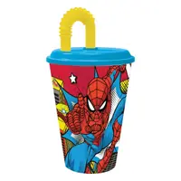 Pahar cu pai si capac, Stor, Spiderman, 430 ml