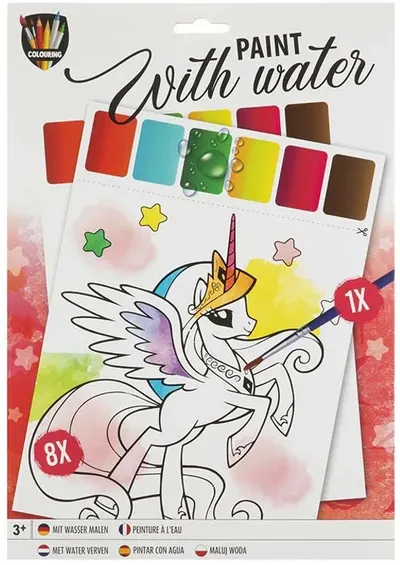Set de pictură cu apă Moxy - Unicorn, A4, 8 foi