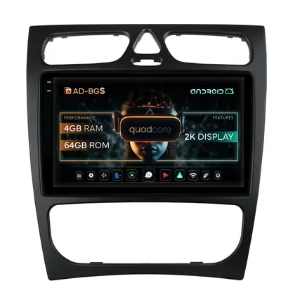 Navigatie 2K Mercedes Benz C-Class W203 (2000-2005), Android, S-Quadcore 4GB RAM + 64GB ROM, 9.5 Inch - AD-BGS90042K+AD-BGRKIT416