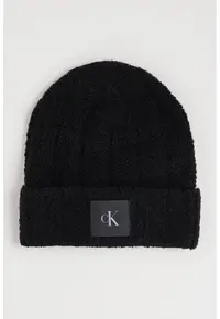 Caciula din amestec de lana cu model boucle si aplicatie monograma - Negru