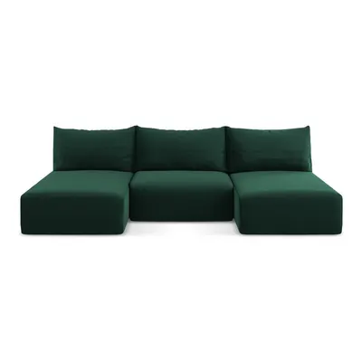Colțar verde închis extensibil/cu spațiu de depozitare cu tapițerie din catifea (în formă de "U") Kalena – Makamii