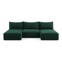 Colțar verde închis extensibil/cu spațiu de depozitare cu tapițerie din catifea (în formă de "U") Kalena – Makamii