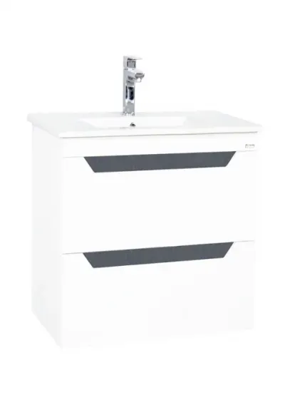 Set Baza front MDF si Lavoar, seria 056, 50 cm, suspendata cu sertare, alb antracit