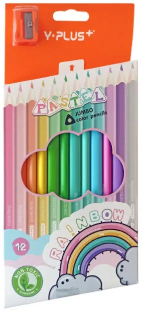 Creioane colorate Y-Plus Rainbow - Jumbo Pastel, 12 culori