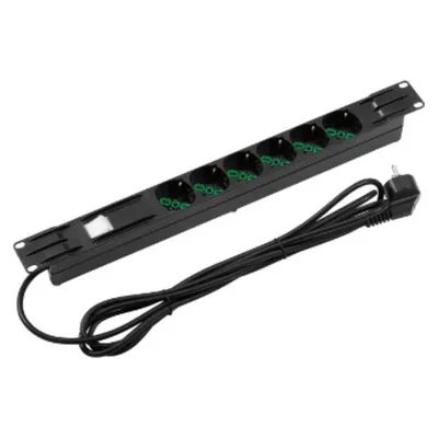19'' Power Strip - 6 Sockets 2p+e 16a Dual Amperage Italian/german Standard - Dual Pole Luminous Switch - 1u - Black