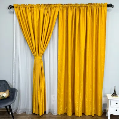 Set 2 Draperii din Jacquard model Nisip, 140cm latime x 260cm inaltime, cu TIV LAT, GALBEN