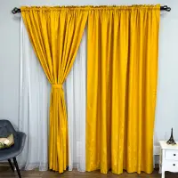 Set 2 Draperii din Jacquard model Nisip, 140cm latime x 260cm inaltime, cu TIV LAT, GALBEN