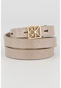 Curea de piele cu model monograma - Maro taupe deschis