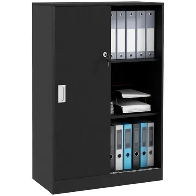 HOMCOM Dulap de Birou 3 Rafturi cu Încuietoare și 2 Chei de Securitate 80x40x120 cm Negru | Aosom Romania