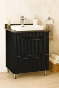 Set Baza front MDF si Lavoar seria 633, cu sertare, montat, 60 cm, negru