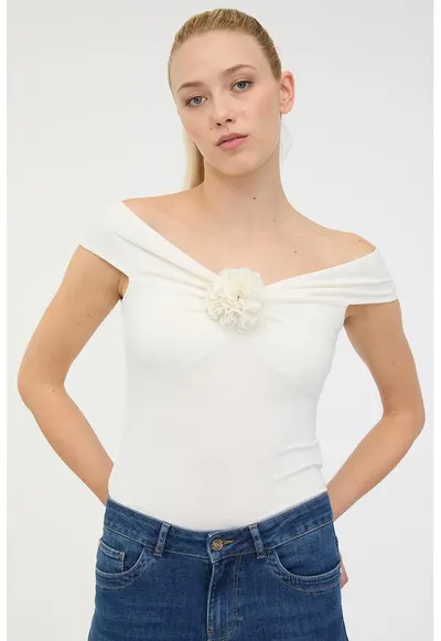 Bluza uni slim fit - Alb murdar