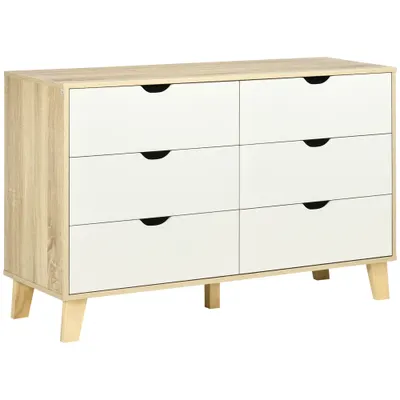 HOMCOM Comodă cu 6 Sertare, Mânere Sculptate și Picioare Trapezoidale, 120x40x76 cm, Lemn Natural | Aosom Romania