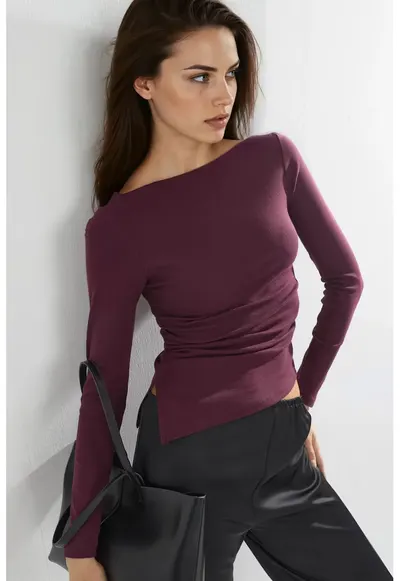 Bluza dama - bumbac - decolteu barca - mov - jerseu