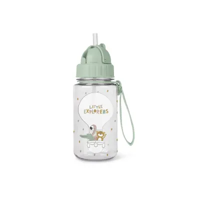Sticla de apa pentru copii Saro Little Explorers 400 ml, cu pai din silicon retractabil anti-picurare, din tritan, fara BPA
