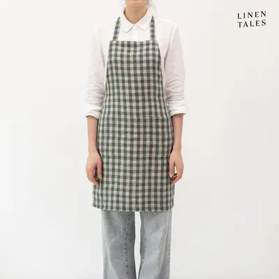 Șorț din in Forest Green Gingham – Linen Tales