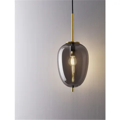 Lampa suspendata LATO Alama aurie Metal & Fumuriu Sticla Negru Fabric Wire LED E14 1x5W 230V IP20 Fara bec