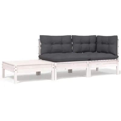 Gossi set mobilier de gradina cu perne, 3 piese, alb, lemn masiv pin