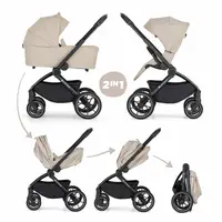 Carucior 2 in 1 pentru copii PetiteMars Scout Bej cu landou pliabil, reversibil, spatar si suport de picioare reglabile, maner ajustabil, accesorii, pana la 22 kg, 0 luni+