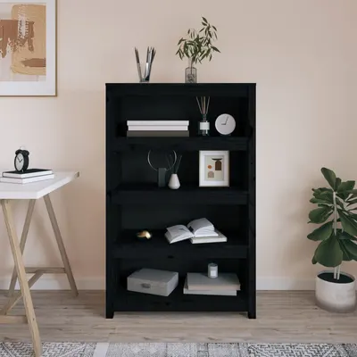 vidaXL Bibliotecă, negru, 80x35x126 cm, lemn masiv de pin