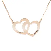 Edith - Colier personalizat cu doua inimioare unite si nume din argint 925 placat cu aur roz