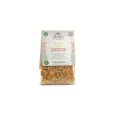 Paste Risoni tricolore cu mazare, linte si naut bio 250g Pasta Natura