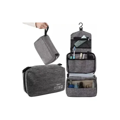 Geanta cosmetica barbati, waterproof, inchidere fermoar, textil, gri