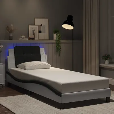 vidaXL Cadru de pat cu LED fără saltea Zadar alb/negru 90x190 cm