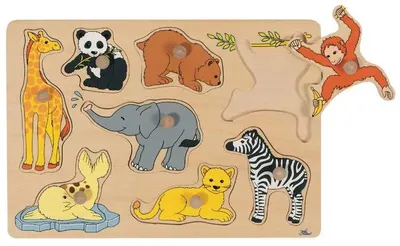 Puzzle din lemn cu mânere Goki - Animale sălbatice