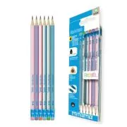 Set 6 creioane HB Mitama, radiera, design pastel