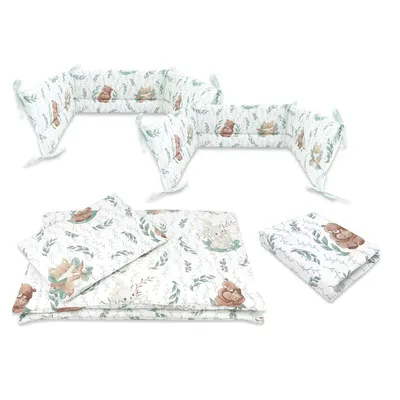 Lenjerie patut cu 5 piese, MimiNu, Cu cearceaf 120x60 cm, Pilota, Pernuta, 2 aparatori, Din bumbac certificat Oeko Tex Standard 100, Lulu Natural