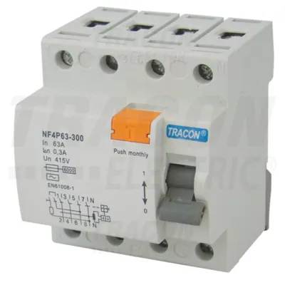 Bloc cu protectie diferentiala, 4 poli NF4P63-100 63A, 100mA, 6kA, AC