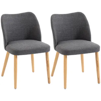 HOMCOM Set 2 Scaune Moderne cu Tapițerie din In, Șezut Confortabil, Spătar Curbat, Picioare din Lemn, Asamblare Ușoară pentru Bucătărie, Cameră, Living. | Aosom Romania