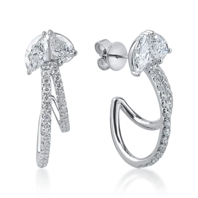 Cercei din aur alb cu diamante marquise, pear si rotunde microsetting de 1.9ct