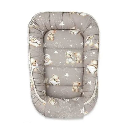 Cosulet bebelus, MimiNu, Pentru dormit, Baby Cocoon 75x55 cm, Husa 100% bumbac, Din bumbac certificat Oeko Tex Standard 100, Bedtime story beige