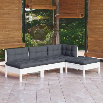 Gossi set mobilier gradina cu perne, 4 piese, alb, lemn de pin