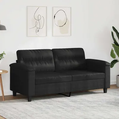 vidaXL Canapea cu 2 locuri, negru, 140 cm, țesătură microfibră