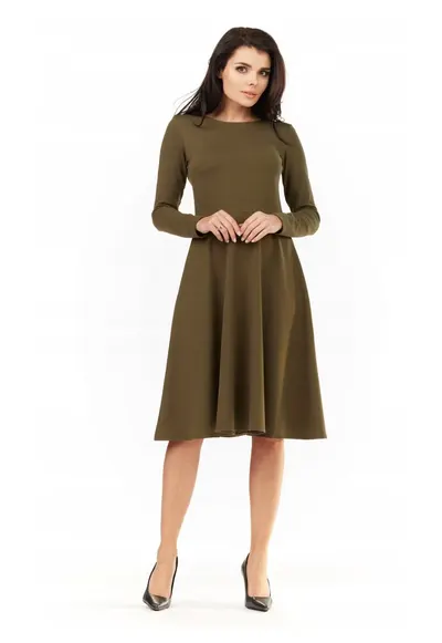 Rochie Dama - L060 - Clos - Marime L - Material 70% Viscoza - 25% Poliester - 5% Elastan - Maneci Lungi - Lungime Midi - Decolteu Rotund - Khaki