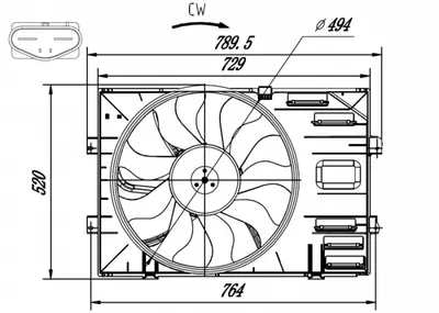 Ventilator radiator (cu carcasa) potrivit VW MULTIVAN V, MULTIVAN VI, TRANSPORTER CARAVELLE VI, TRANSPORTER V, TRANSPORTER VI 2.0 2.0D 09.09-