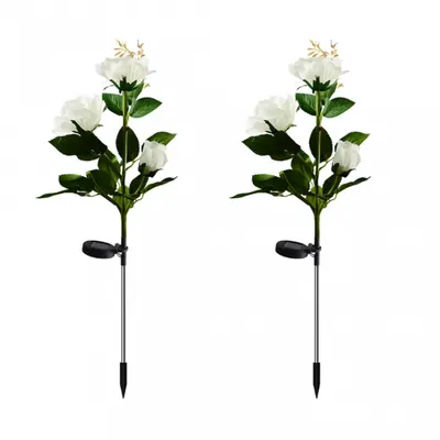 Set 2 x Lampa solara Trandafir Alb, 3 flori LED