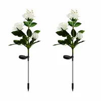 Set 2 x Lampa solara Trandafir Alb, 3 flori LED