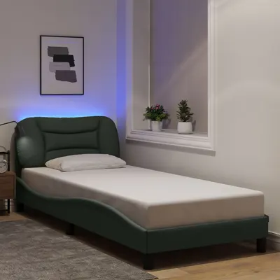 vidaXL Cadru de pat cu LED fără saltea Hvar țesătură gri închis 80x200 cm